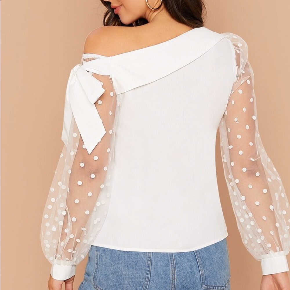 CHARLIZE Polka Dot sheer sleeve blouse - Picture 3 of 5